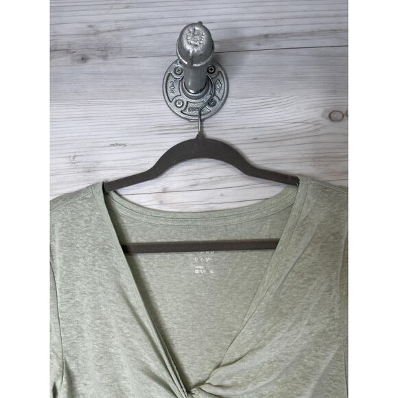 A New Day Shirt Womens Medium Heather Sage Green Linen Blend Twist Front V Neck - Picture 2 of 9